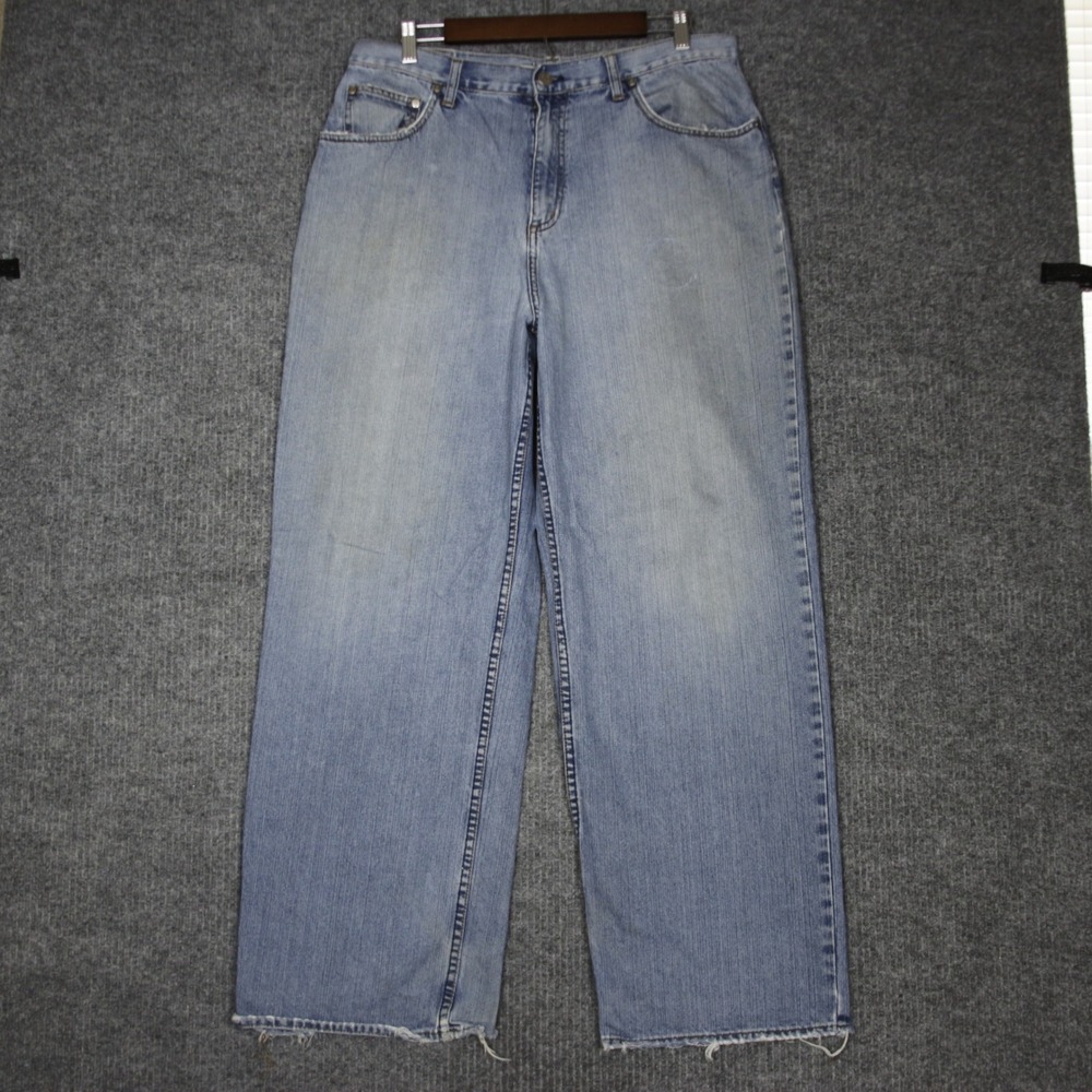 Bullhead Jeans Mens Wide Leg‎ Light Wash Distressed Denim Pants Size 34x32